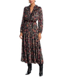 Aqua Womens Floral Satin Burnout Long Sleeve Maxi Dress IDO12879 Black Multi S