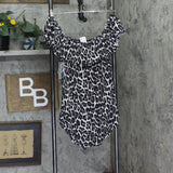 Swim Solutions Off-The Shoulder One Piece Swim Leaping Leopards Black Multi 18W