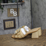 A New Day Kathleen Raffia Buckle Block Heels 92611276 Beige Brown 6.5M