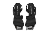 Anne Klein Square Toe Dress Sandals with Kitten Heel JUST03F9 Black Stretch 8M