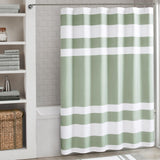 Madison Park Waffle Weave Extra Long Shower Stripe Sage Green 72 in. x 84 in.