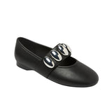 A New Day Genevieve Oversized Dome Stud Mary Jane Flats Black / Silver 7M