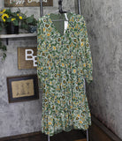 Ny Collection Sleeve Clip Dot Chiffon Dress with Smocked Waist Olive Green XL