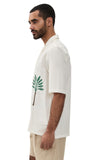 Officine Generale Palm Tree Camp Cuban Embroidered Shirt Ecru Off White S