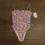 Roxy Womens One-Piece Swimsuit Cheeky Ruched Side Tie Olive Green Multi L