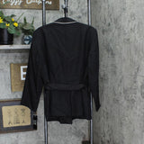 Le Suit  Plus Contrast-Trim Belted Suit Blazer Jacket Black / Vanilla Ice 20W