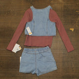 Calvin Klein Jeans Long Sleeve Top, Faux Skirt and Vest Set Brown / Blue 6X