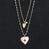 Erica Lyons Womens Double Chain Multi Heart Pendant Necklace Gold Multi 17" + 3"