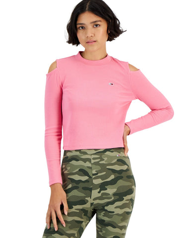 Tommy Jeans Women's Cold-Shoulder Long-Sleeve T-Shirt T2HH0EHH Peony Pink XL