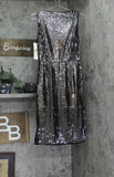 Calvin Klein Womens Embellished Sequinned Velvet Shift Dress Black / Silver 4