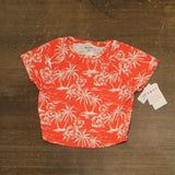 Roxy Cropped Rash Guard Short Sleeve UPF 50 Surf Top Red Orange Multi M