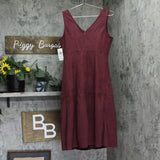 Msk Womens Petite V-Neck Fit Flare Faux Suede Dress 91699953V Merlot Purple 8P