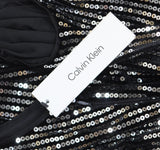 Calvin Klein Womens Embellished Sequinned Velvet Shift Dress Black / Silver 4