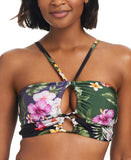 Bar III Womens Floral-Print Bandeau Halter Cropkini Bikini Top Black Multi L