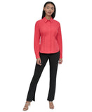 DKNY Womens Button-Front Collared Fitted Blouse Watermelon Sugar Red Orange XS
