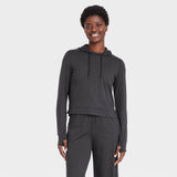 All In Motion Womens Soft Stretch Hooded Sweatshirt 90612705 Heathered Black XL