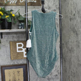 Andie Metallic Glitter Adjustible High Neck One-Piece Swimsuit Cascade Green S