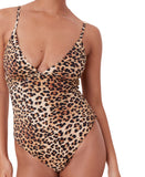 Andie Classic V-Neck One Piece Swimsuit AO466 Leopard Brown M