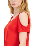 Nine West Womens Drapey Cold-Shoulder Top Red XL