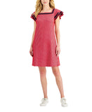 Charter Club Womens Knit Crochet Trim Flutter-Sleeve Dress Red Barn Combo L