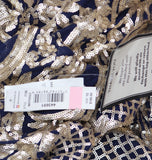 R&M Richards Elegant Sequin Embellished Blouson Dress Gown Navy Blue / Gold 10