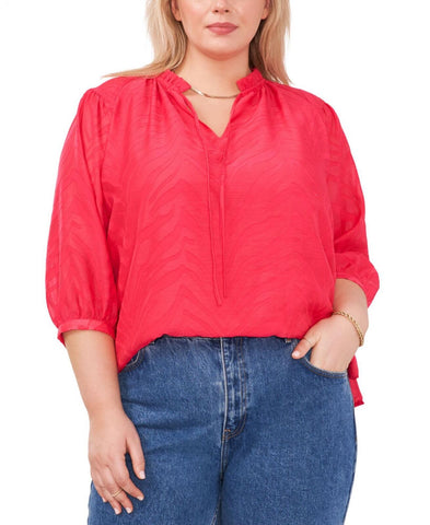 Vince Camuto Womens Plus Size Zebra Jacquard Peasant Top 92322108