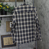 Officine Generale Sleeve Button Front Shirt Iced Coffee Cream / Navy Blue XL
