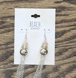 Beach Chic Embellished Beaded Long Chain Drop Earrings Silver Gray / Multi 6.5"