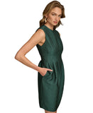 Donna Karan Womens Petite Pleated Metallic Jacquard Dress Spruce Green 12P