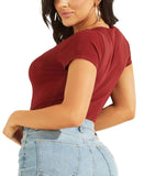 Guess Women's Karlee Jewel-Button Ribbed Henley Top W2YP24KBCO2 Beet Juice Red S