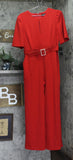 Tahari Asl Petite Belted Wide-Leg Puffed-Shoulder Jumpsuit Crimson Red 8P