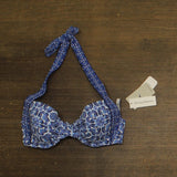 Tommy Bahama Womens Printed Underwire Halter Bikini Swim Top Palace Blue 34B