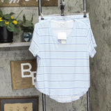 Roudelain Womens Printed T-Shirt & Shorts Loungewear Set Corleone Stripe Blue L