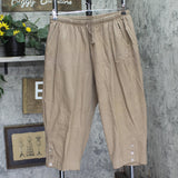 Cathy Daniels Waist Drawstring Capris with Button Hem and Pockets Tan Brown 1X
