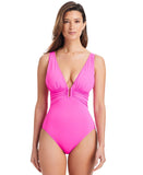 Bleu By Rod Beattie Womens Plunging V-Neck One-Piece Swimsuit Dahlia Pink 10
