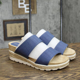 Easy Street Women's Maryann Wedge Sandal MARAN Denim Croco Blue 7W