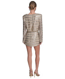 BCBG Womens Sequin Detail Striped Boat Neck Dress BD5E5180 Champaign Brown 10