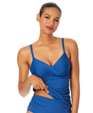 Anne Cole Womens Twist Front Underwire Tankini Swim Top Slate Blue 38C / 40B