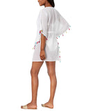 INC International Concepts Womens Sheer Jacquard Tassel Cover Up White OS