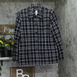 Sag Harbor Womens Lurex Plaid Button Up Blazer Jacket Black / White 16