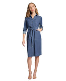 Jones New York Womens Chop Pocket Tie Denim Collared Dress Dark Wash Blue XL
