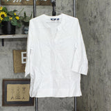 Lands' End Womens 3/4 Sleeve Linen Blend Tunic Blouse Shirt Top 1758415 White M