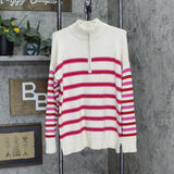 Loft Womens Quarter Zip Mock Neck Pullover Striped Sweater Cream / Pink L