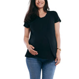 Motherhood Maternity Womens Short Sleeve Nursing Tee Shirt Solid Black M
