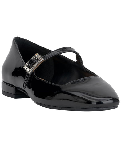 On 34th Womens Saadet Rhinestone-Buckle Mary Jane Flats Black Patent 7M
