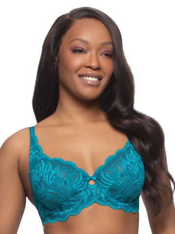 Paramour Womens Peridot Lace Full Coverage Unlined Bra Deep Caribbean Blue 36D