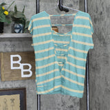 Threads Womens Striped Open Back Strappy Unlined Shirt Top Blue Green / Brown L