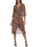 Tommy Hilfiger Surplice Printed Chiffon Midi Dress Terra Cota Brown Multi 12