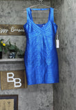 Siena V-Neck Sleeveless Foiled Bandage Bodycon Knit Mini Dress Saphire Blue 14