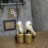 Jewel Badgley Mischka Womens Pretty Block Heel Dress Sandals Gold Textile 8M